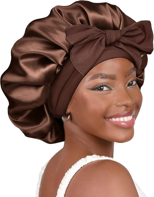 YANIBEST Adjustable Silk Bonnet for Sleeping Women Double Layer Satin Bonnet Reduce Friction Prevent Frizz Curly Hair