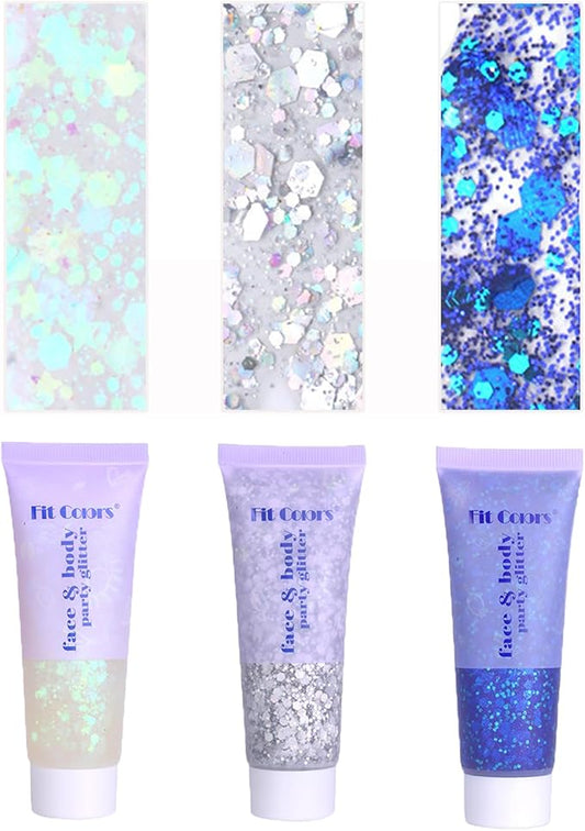 Face Body Glitter, Hair Glitter Sparkles Chunky Face Glitter Gel for Girls Makeup Singer Concerts Mermaid Festival Sequins Face Paint