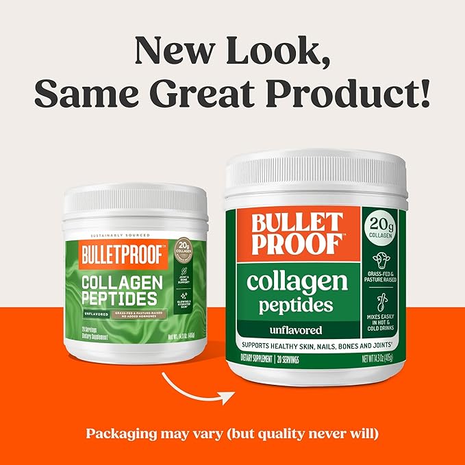 Bulletproof Unflavored Collagen Peptides Powder, 17.6 Ounces, Grass-Fed Collagen Protein and Amino Acids for Skin, Bones and Joints, Packaging May Vary