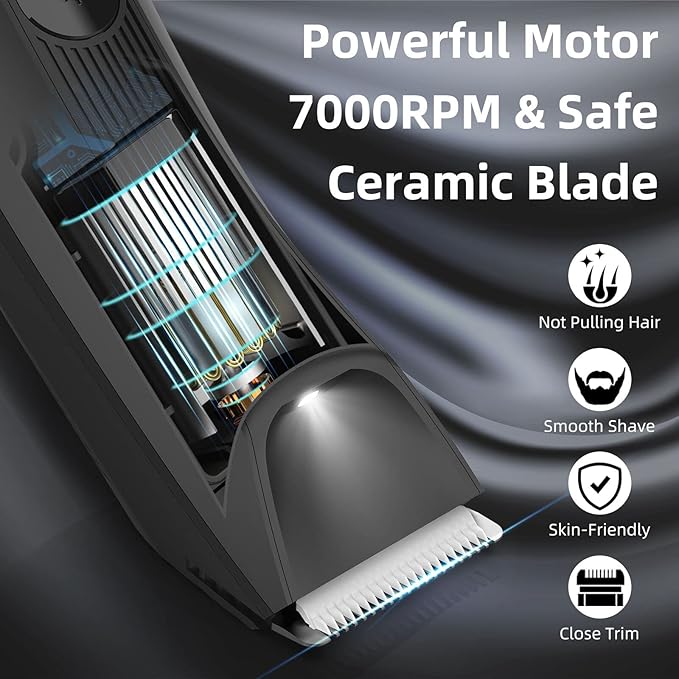 INVJOY Manscape Body & Pubic Hair Trimmer for Men w/Light - No Nick, No Cut, Balls Trimmer - No Razor Burn Groin, Body Groomer Shaver, IPX7 Waterproof Electric Razor w/Recharge Dock, Gift for Men Dad