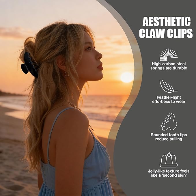 Big Hair Claw Clips for Thick Hair, Acetate Nonslip Large Black Hair Clips, Celluloid Butterfly Jaw Clips, Strong Hold for Women
