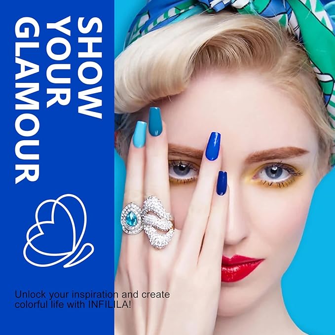 NXJ INFILILA Blue Gel Nail Polish, 15ML One-Stroke Coloring Royal Blue UV LED Gel Polish High Gloss, Hema Free Color Gift for Nail Art Design Manicure Salon DIY Salon SQ214