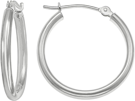 14k White Gold Classic Round Hoop Earrings