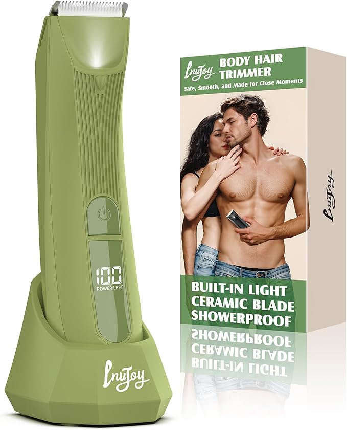 INVJOY Pubic Hair Trimmer for Men Women, Electric Body Shaver w/Light for Balls Groin, Bikini Trimmer No Nick, No Cut, No Razor Burn, Waterproof Personal Groomer for Private Area Grooming