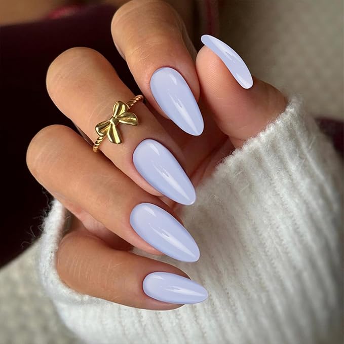 JONKASIPA Medium Almond Pressed Gel Manicure - Soft Purple Pressed Gel Manicure, Artificial Nails for Women, Reusable, Available in 12 Sizes, Includes 24 Pcs Patch Manicure Set