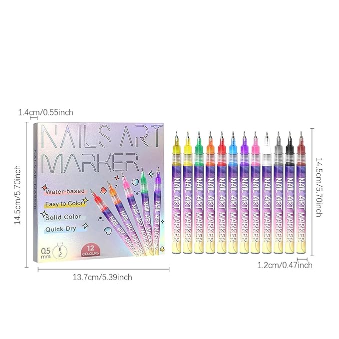 Nail Art Pens Kit, Quick Dry Nail Polish Pens in 12 Colors, Easy Art Markers for DIY Nails, Weddings and Creative Manicures