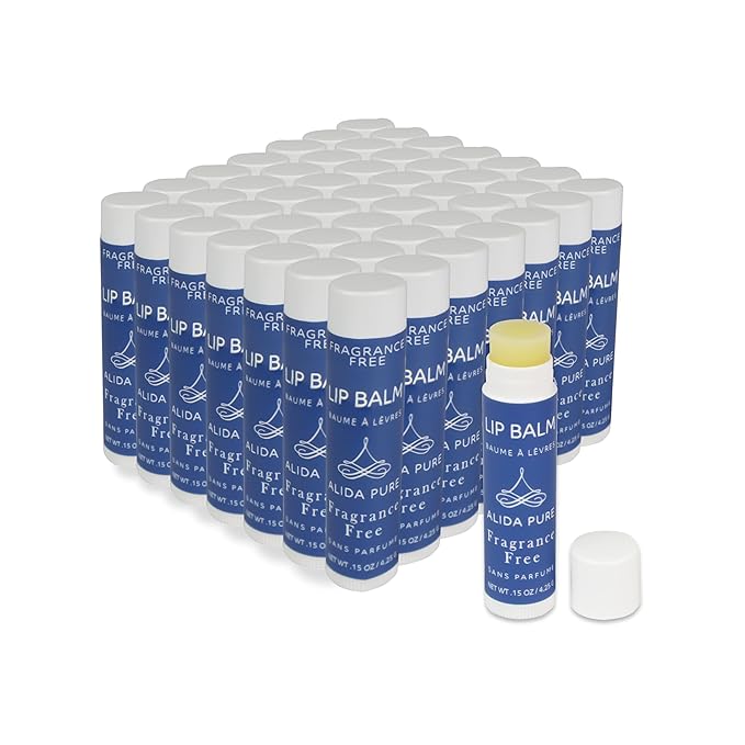 Fragrance Free 50 Tube Lip Balm Collection, Unscented, Vegan, Bees Wax Free, Coconut Oil Free, with Organic Jojoba and Avocado Oil, Vitamin E, For Dry, Chapped, or Cracked Lips, 50 Tubes