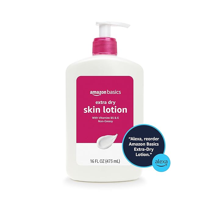 Amazon Basics Body Lotion for Extra-Dry Skin with Vitamins B5 & E, Clean Scent, 16 fl oz, Pack of 4 (Previously Solimo)