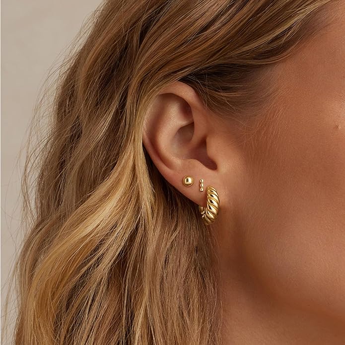 Freekiss 3 Pairs Gold Hoop Earrings Set: Dainty Stud Earrings Trendy Small 14K Gold Plated Hypoallergenic Dangle Cartilage Huggie Hoop Earrings for Women Gold Jewelry for Women Gifts