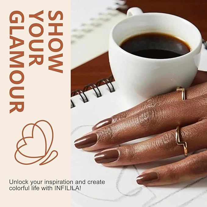 NXJ INFILILA Brown Gel Nail Polish, 15ml 0.51oz Dark Brown Gel Polish One-Stroke Coloring, Hema Free Chocolate Color High Gloss Soak Off UV Nail Manicure DIY for Women Girls SQ039