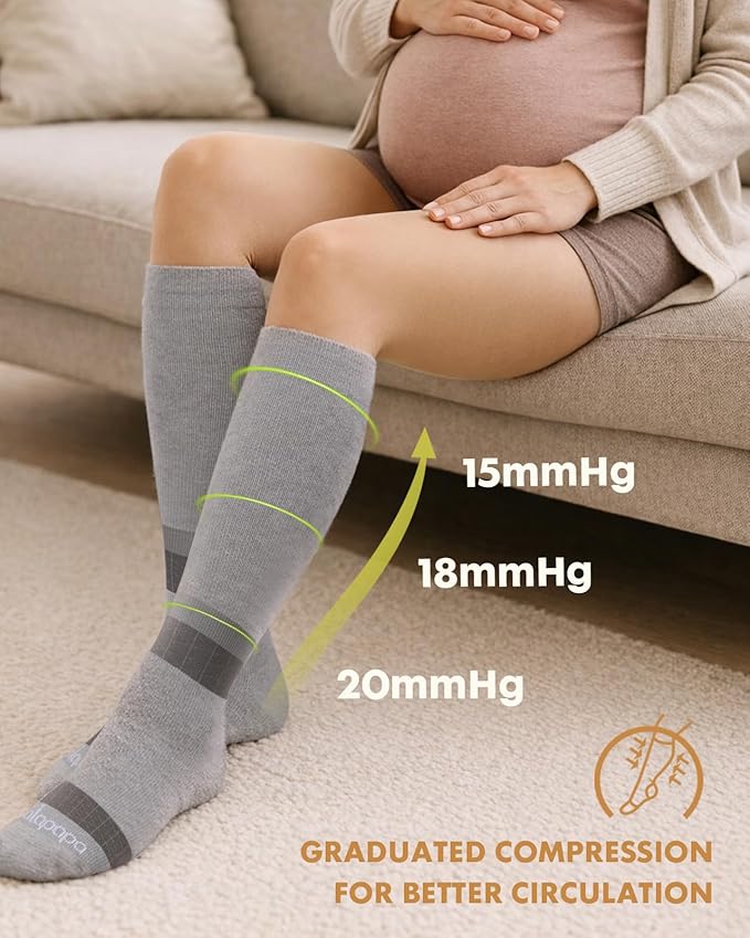 Lalapapa Thick Soft Cotton Compression Socks for Women Men 15-20mmHg Knee High Breathable Cotton Socks for All Day Comfort