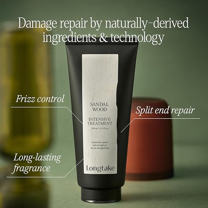 LONGTAKE Sandalwood Intensive Hair Perfume Treatment 6.76 Fl OzㅣImproves softnessㅣ Anti-frizzㅣSplit end repairㅣFor All hair types