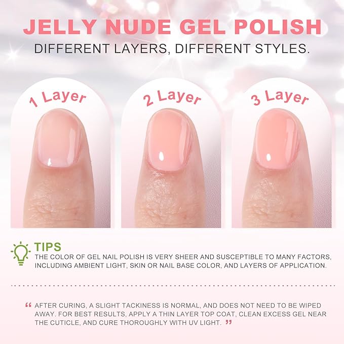 NXJ INFILILA Light Pink Gel Nail Polish, 15ml Baby Milky Pink Soak Off UV LED Gel Polish Long Lasting Shiny, Nude Jelly Sheer Translucent Color for Salon and Nail Art DIY at Home N10