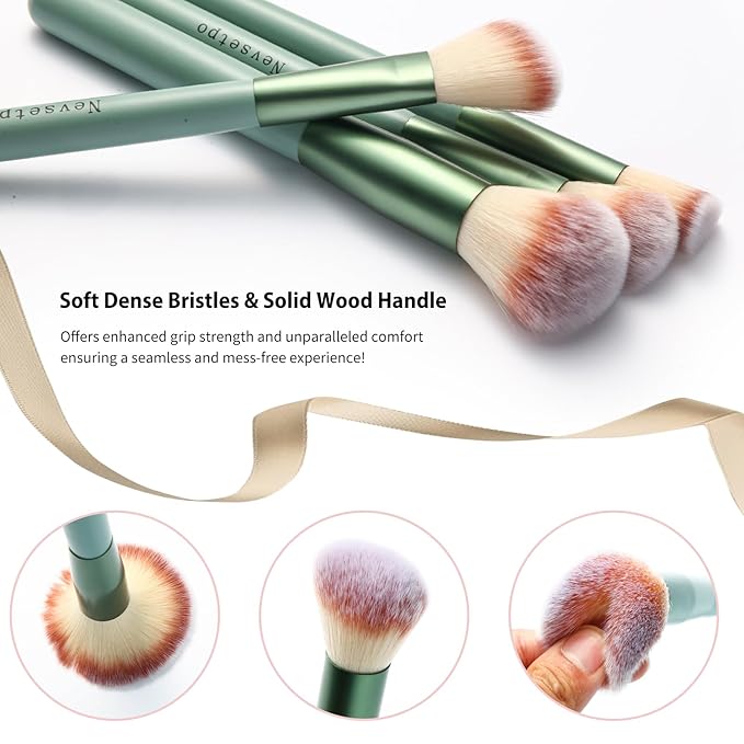 Make Up Brush Sets for Women, NEVSETPO 28PCS Synthetic Makeup Kits Include 24 Makeup Brushes,2 Beauty Blenders, 1 Dual End Masks Spatula, 1 Brush Set Cleaning Mat, Travel-Friendly Makeup Case, Green