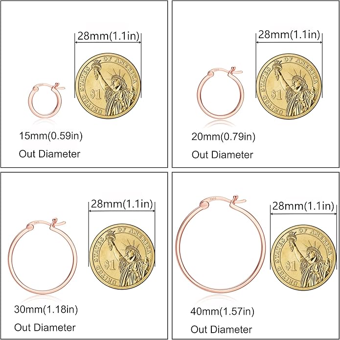 Hayoso 18K Gold Plated Hoop Earrings - 925 Sterling Silver Hoop Earrings Womens Hypoallergenic Hoops | Square Tube Hoop Earrings for Women 15mm/20mm/30mm/40mm