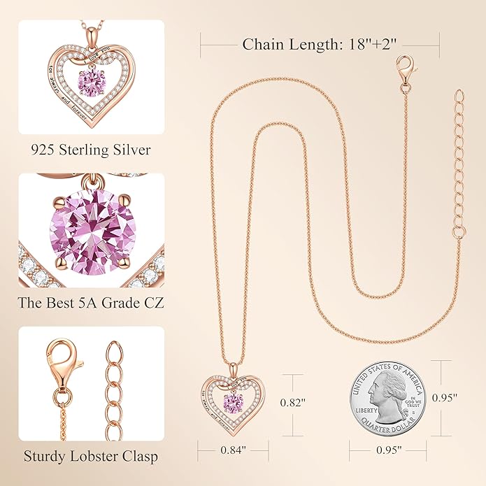 G&GEMSJEW Infinity Heart Birthstone Necklaces for Women, 925 Sterling Silver Jewelry, Pendant Heart Necklaces Birthday Anniversary Christmas Gift for Women Wife Mom Girlfriend Lady
