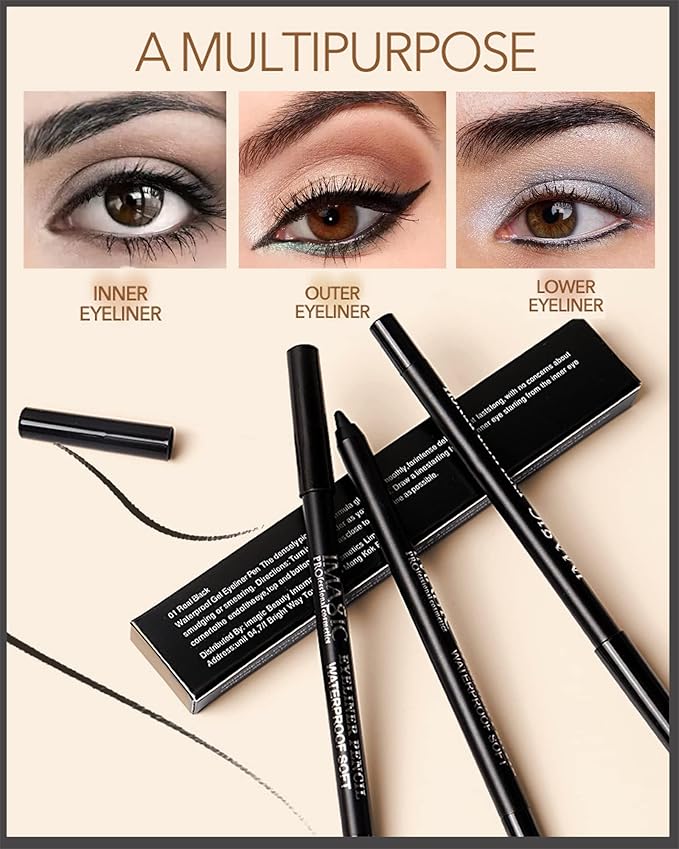 1 Pcs Matte Black Waterproof Smudge-proof Gel Eyeliner Pencil, Fade-Proof Cream Eye Liner Pencil Smooth Water Line Pen,Cat Eye/Smoky Eye Makeup Pen with Sharpener,Gift for Older Women Teens