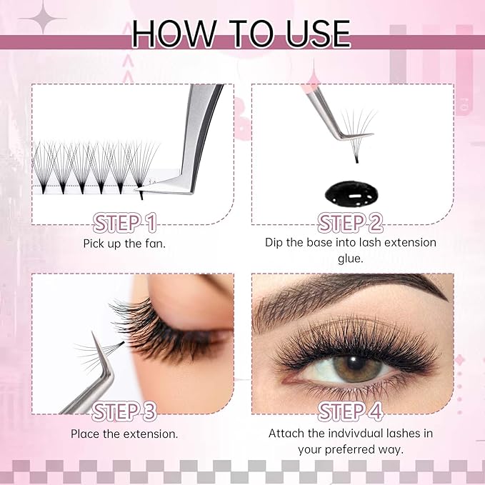 Eyelash Extension FADLASH Volume Lash Extensions 10D Premade Fan Eyelash Extensions 11mm Length Supply C/D Curl .05 .07 Synthetic Mink Premade Lash Fans (10D-0.07-D, 11mm)