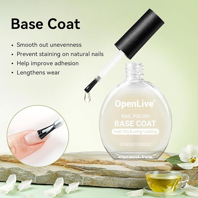 OpenLive Base and Top Coat Nail Polish Quick Dry,16.5ml Large capacity Basic Nail Polish Set Fast Dry Air, High-Glossy Shiny, No U V Light Needed for Women Salon DIY Nail Art