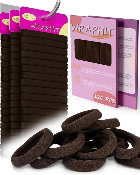 120pc Hair Ties,Elastic Hair Bands for Thick, Curly, and Fine Hair, Soft & Durable, No Pulling, Perfect for Daily Use & Gift, Ideal for Women & Girls（Brown）