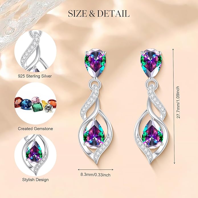 FANCIME Gift for Women Birthstone Earrings for Her Teardrop Birthstone Earrings S925 Sterling Silver infinity Love Birthday Gifts for Mom Women
