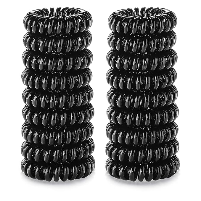 18pc Spiral Hair Ties for Women – Black Elastic Hair Ties No Damage, Ponytail Holders for Thick and Thin Hair – Creaseless and Dent-Free Coil | Ideal Gifts for Women Set. (Black hair ties)