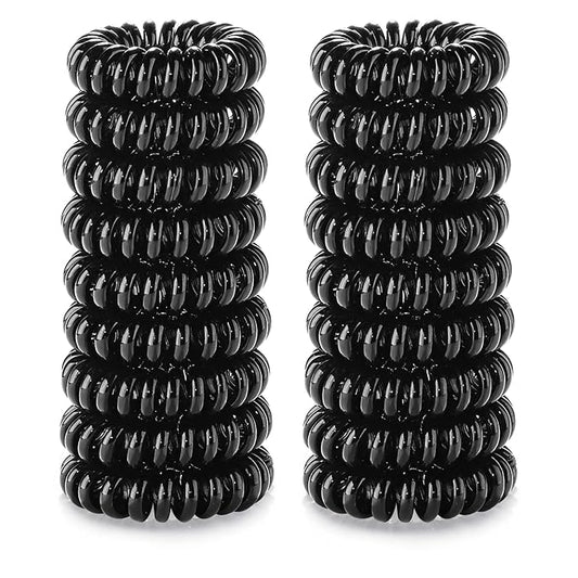 18pc Spiral Hair Ties for Women – Black Elastic Hair Ties No Damage, Ponytail Holders for Thick and Thin Hair – Creaseless and Dent-Free Coil | Ideal Gifts for Women Set. (Black hair ties)