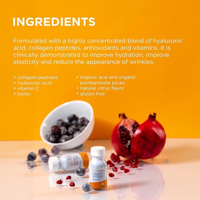 IMAGE Skincare, YANA Liquid Collagen Shots, 2500 mg Hydrolyzed Bovine Collagen Peptide Supplement with Biotin, Natural Citrus Flavor, 28 Daily Shots