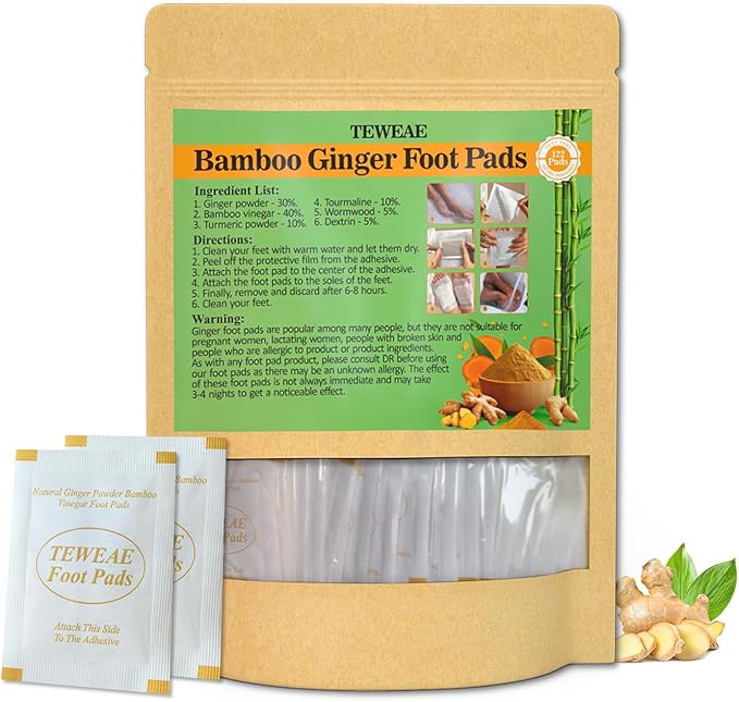 TEWEAE 122 Pads Foot Pads Natural Turmeric & Ginger, Wormwood, Bamboo Vinegar, Included 122Pads Goodnight Patches and 122 Adhesive Sheets