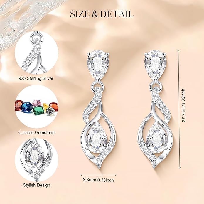 FANCIME Gift for Women Birthstone Earrings for Her Teardrop Birthstone Earrings S925 Sterling Silver infinity Love Birthday Gifts for Mom Women