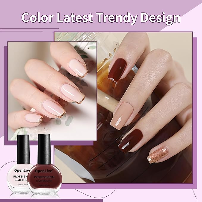 OpenLive 10ml Nude Pink Nail Polish Set 6 Colors Brown Red Purple All Seasons Neutral Color Quick Dry Nail Polish Set for Women Salon DIY Nail Art