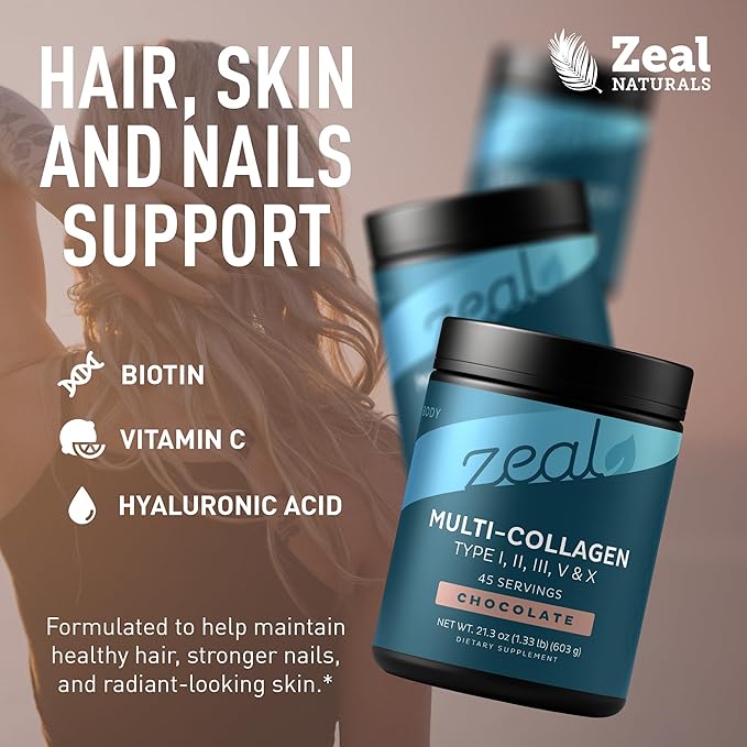 Premium Multi Collagen Peptides Powder (1, 2, 3, 5 & 10) with Protein. Vitamin C, Biotin, Hyaluronic Acid, for Hair Skin and Nails - Marine, Bovine, Chicken & Eggshell (Chocolate, 45 Servings)