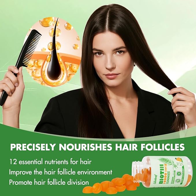 careleaf Biotin Gummies, Hair Growth Gummies with 10000 mcg Biotin/Collagen/Keratin, Hair Vitamins for Fuller Hair, Stronger Nails, Glowing Skin, Beauty Support for Women, 60 Count, Orange Flavor