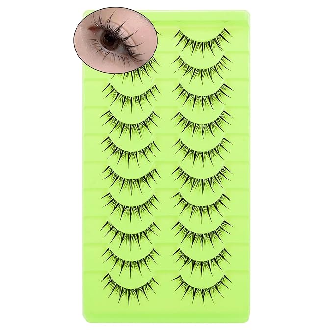outopen 10 Pairs Manga Lashes with Clear Band Japanese Anime Cosplay Eyelashes Asian False Eyelashes Natural Look Like Individual Clusters(Anime Lashes 9-12MM)