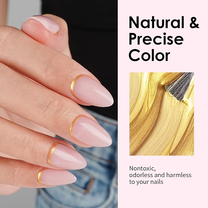 Canvalite Press On Nails Almond, Short Press on Nails Gold French Tip Reusable Acrylic Fake Nails with Glue & Glue Remover Easy to Use 30Pcs Manicure Kit for Women