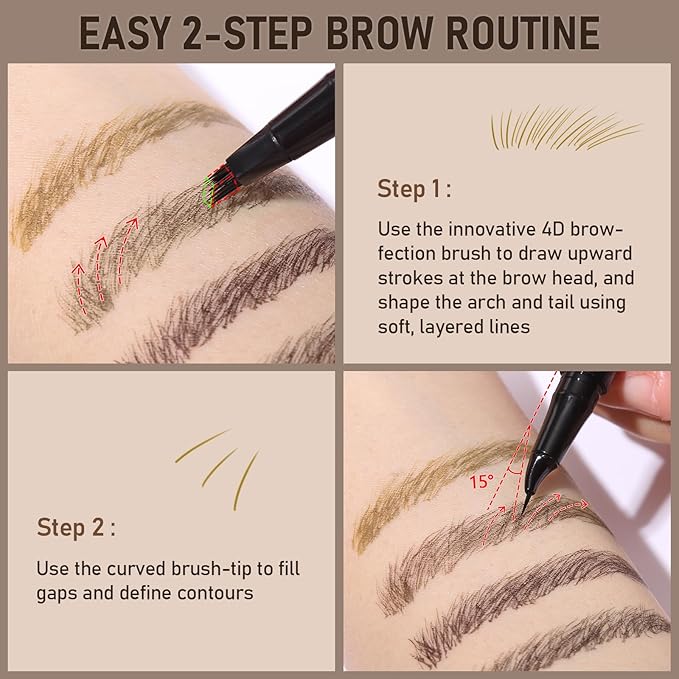 Blonde Color Dual-Ended Microblading Eyebrow Pencil for Women, 2 in 1 Liquid Eyebrow Pencil with Curved Tip and 4D Brow-Fection Microblading Pen, Shaped Fill HairLike Waterproof Eyebrows 01