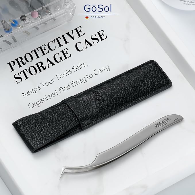 GöSol Pro Lash Tweezers for Eyelash Extensions, Professional Expert Eyelash L-shape Tweezers for High Precision Pick/Fan/Wiggle/Apply; 420 Stainless Steel Lash Tweezer for Volume & Classic Lashes