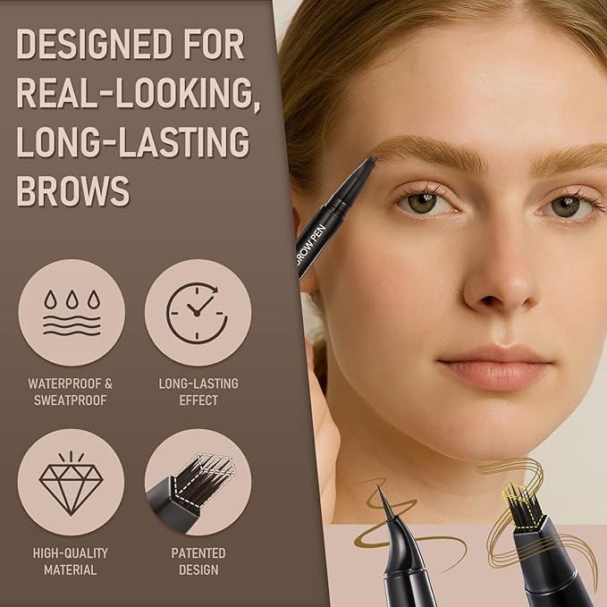 Blonde Color Dual-Ended Microblading Eyebrow Pencil for Women, 2 in 1 Liquid Eyebrow Pencil with Curved Tip and 4D Brow-Fection Microblading Pen, Shaped Fill HairLike Waterproof Eyebrows 01