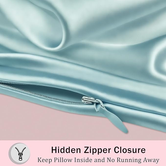 Mulberry Silk Body Pillow Pillowcase with Zipper, Ultra Smooth Soft Breathable Cooling Pillow Cases for Hot Sleepers, Silk Satin Body Pillow Cover for Hair and Skin (Haze Blue, 20×54 Inches, 1 Pack)