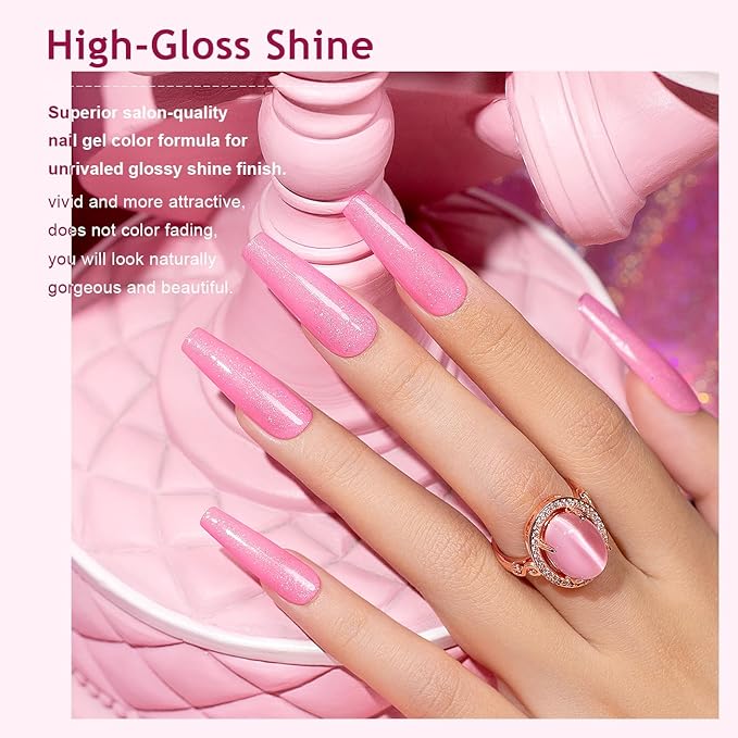 RARJSM Nude Hot Pink Iridescent Gel Nail Polish - Sheer Bright Neon Pink Glitter Jelly Gel Polish - Neutral Shimmery Summer Color Sparkle Rainbow Pigment - 15ml Soak off Cured Need for Home Salon DIY
