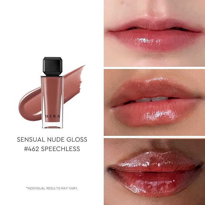 HERA Sensual Nude Lip Gloss #462 SPEECHLESS [Featured on JUST MAKEUP] | Volumizing Sheer & Glossy Finish, Non-sticky, Moisturizing and Hydrating, Korean Makeup, 0.17 oz. (5g)