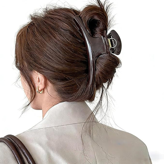 5.9 Inch Extra Large Hair Clips for Women, Glossy Big Butterfly Claw Clips for Thick Long Hair, Non Slip & Strong Hold, Jumbo Lady Shower Claw Clip, Neutral Hair Claws (Chocolate Brown)