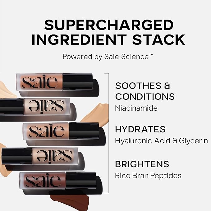 Saie Slip Tint Radiant Cream Concealer & All-Over Face Makeup - Concealer for Dark Circles, Redness & Blemishes - Lightweight Makeup Made with Hydrating Hyaluronic Acid - Shade 24 (0.17 oz)