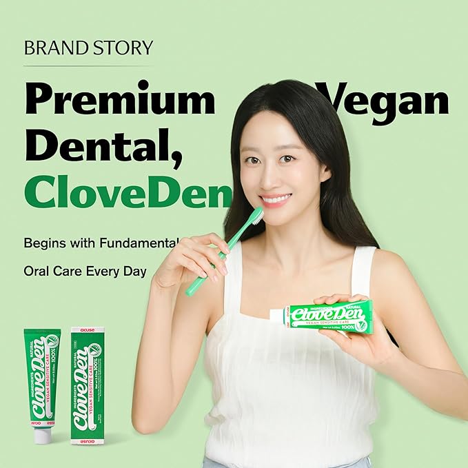 CloveDen Vegan Fluoride Toothpaste for Sensitive Teeth – Potassium Nitrate & Hydroxyapatite Enamel Support, Anti-Plaque Gum Care, Sensitivity Relief Formula, SLS-Free, Clove Mint, 3.52oz / 100g