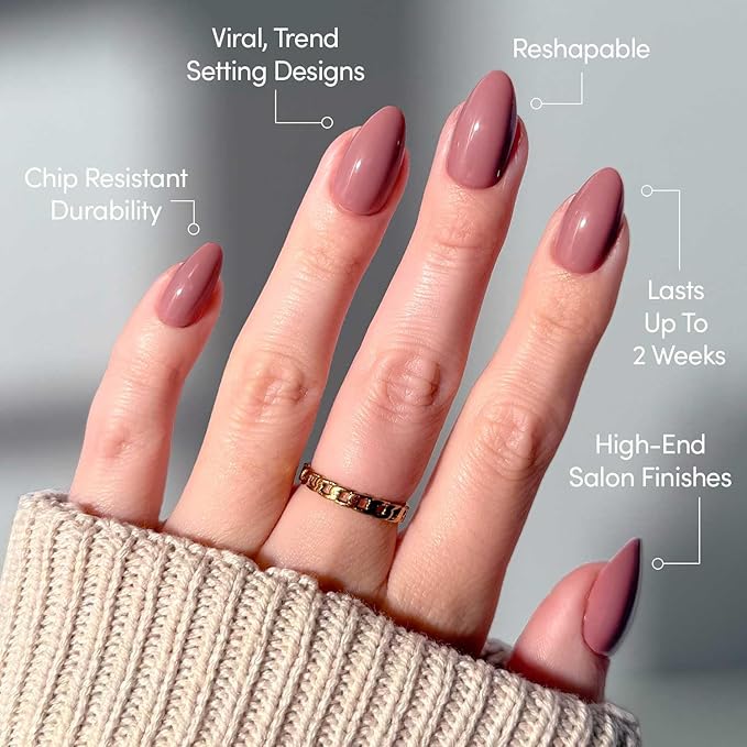 Glamnetic Press On Nails - Mauve Obsession | Short Almond Muted Purple Fake Nails, Salon Quality Nails | 15 Sizes - 30 Nail Kit with Glue