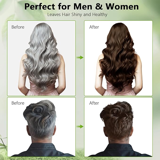 Vireo Color Brown Hair Dye Shampoo for Women & Men, 15 Min Gray Coverage, 3 in 1 Semi-Permanent Color with Natural Herbal Ingredients, Lasts 60 Days