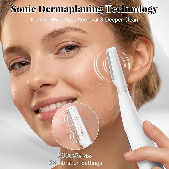 Sonic Dermaplane Razor for Women Face with 8 Replaceable Blades, Facial Oil, Rechargeable Dermaplane Razor for Facial Hair & Peach Fuzz, Sonic Technology with 3 Speeds, Dermaplaning Tool for Women