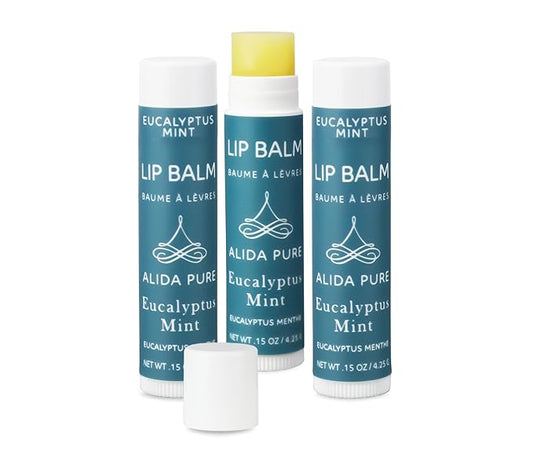 Eucalyptus Mint Lip Balm Collection, Vegan Set, Beeswax Free, with Organic Jojoba and Avocado Oil, Vitamin E, Natural Moisturizer for Dry, Chapped Lips, 3 Tube Set