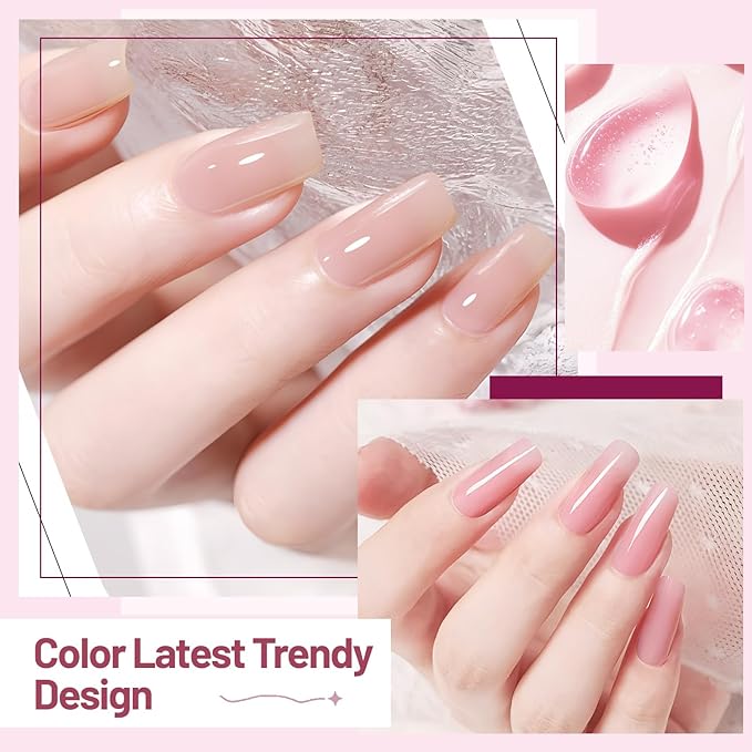 OpenLive Jelly Nail Polish Set 6 Colors White Pale Red Soft Pink Natural Nude Pale Purple Fresh Pink Purple All Seasons Neutral Color Quick Dry Nail Polish Set for Women Salon DIY Nail Art