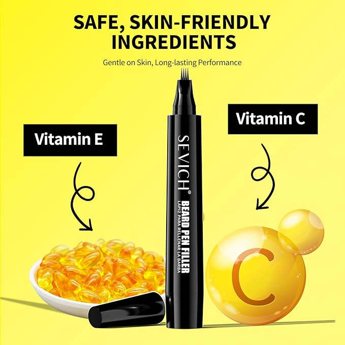 SEVICH Beard Pencil Filler for Men Black,Unique 4-Tip Beard Pen Resistant,Instantly Fills Sparse Areas & Covers Gaps,Waterproof & Sweat-Resistant,Natural Effects